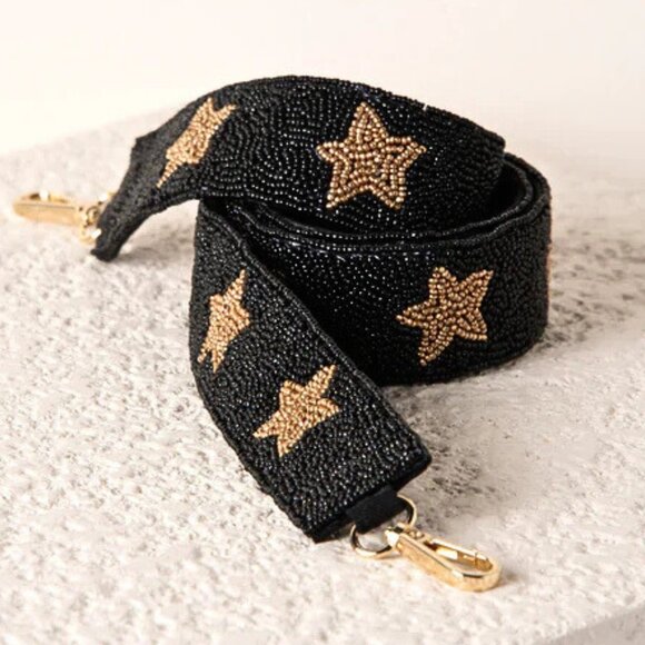 NEW Black & Gold Star Beaded Strap Crossbody Bag Purse Strap - Picture 3 of 3